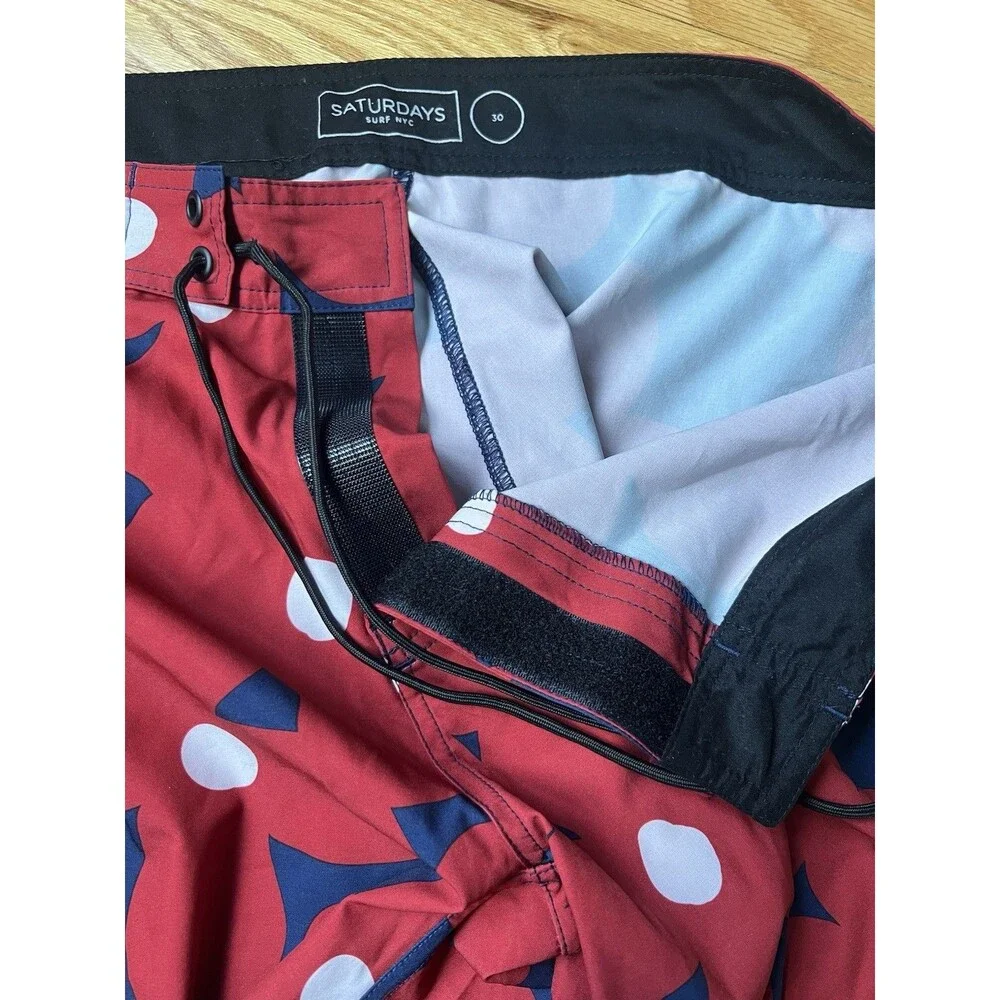 Saturdays NYC Grant Boardshort Swimsuit Red Navy Floral Size 30/XS